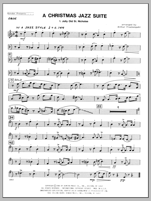 Christmas Jazz Suite, A Oboe Sheet Music Arthur Frackenpohl