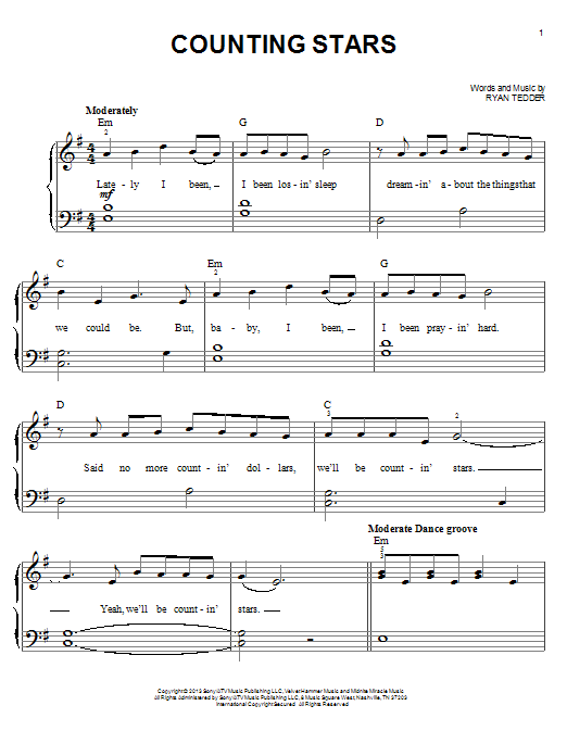 Counting Stars By OneRepublic Sheet Music For Very Easy Piano At Sheet Counting Stars By OneRepublic Sheet Music For Very Easy Piano At Sheet