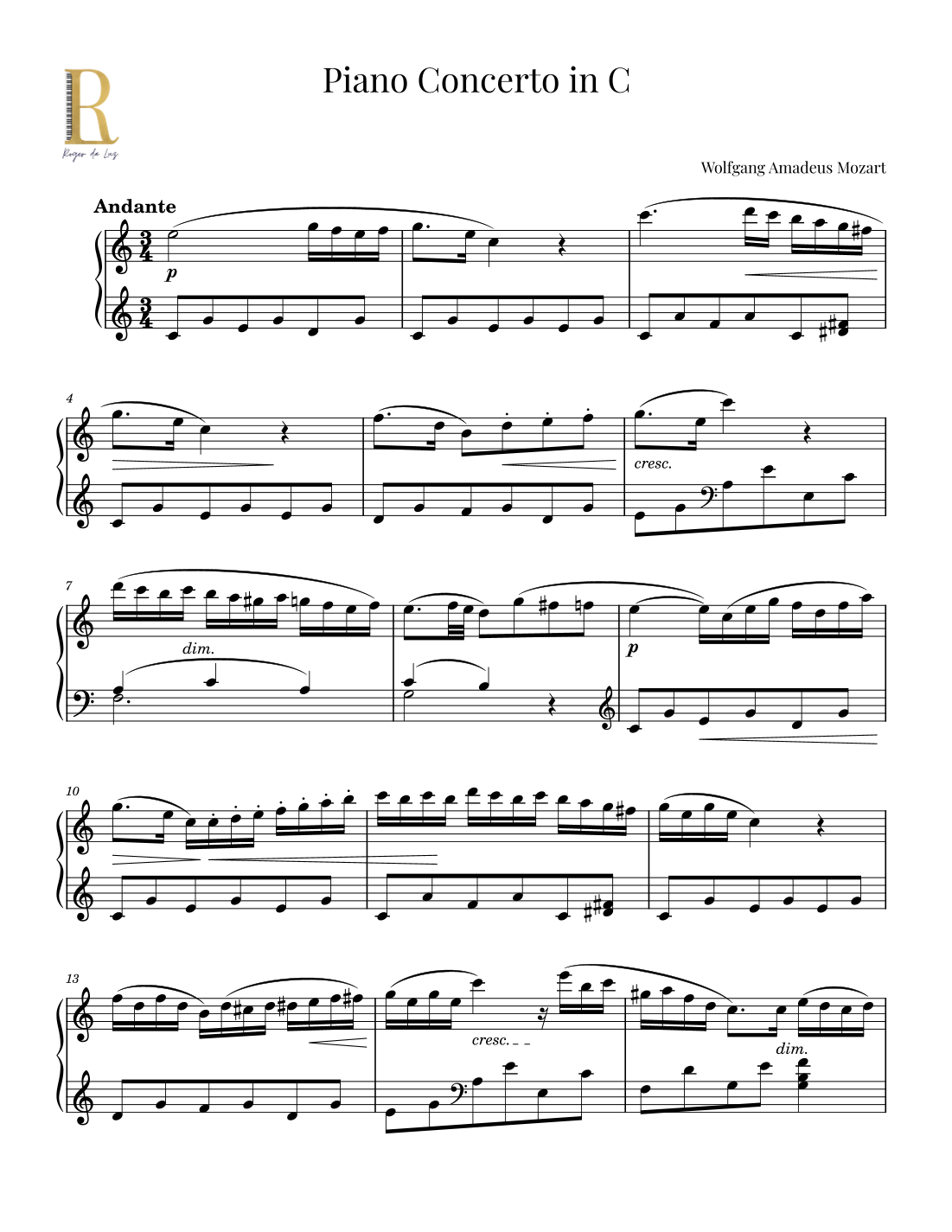 Piano Concerto in C major – Wolfgang Amadeus Mozart - Easy Piano (arr ...