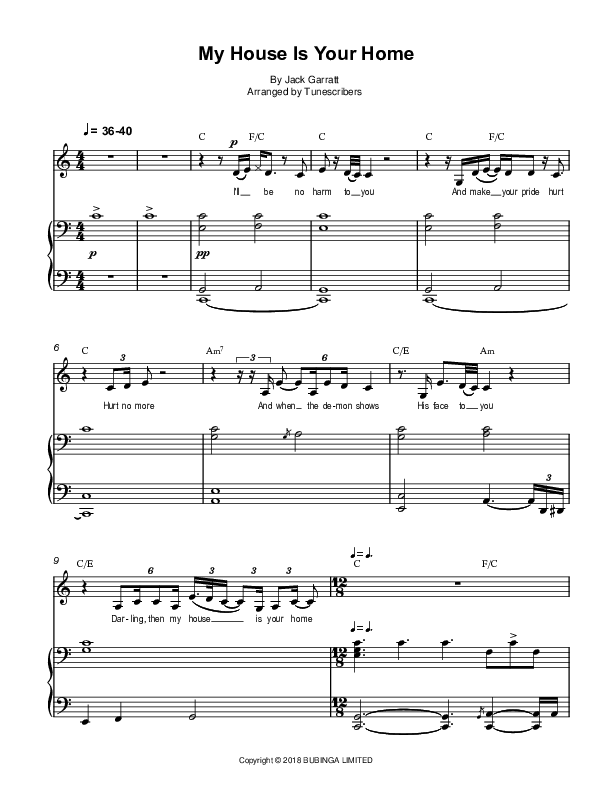 My House Is Your Home (arr. Tunescribers) Sheet Music Jack Garratt