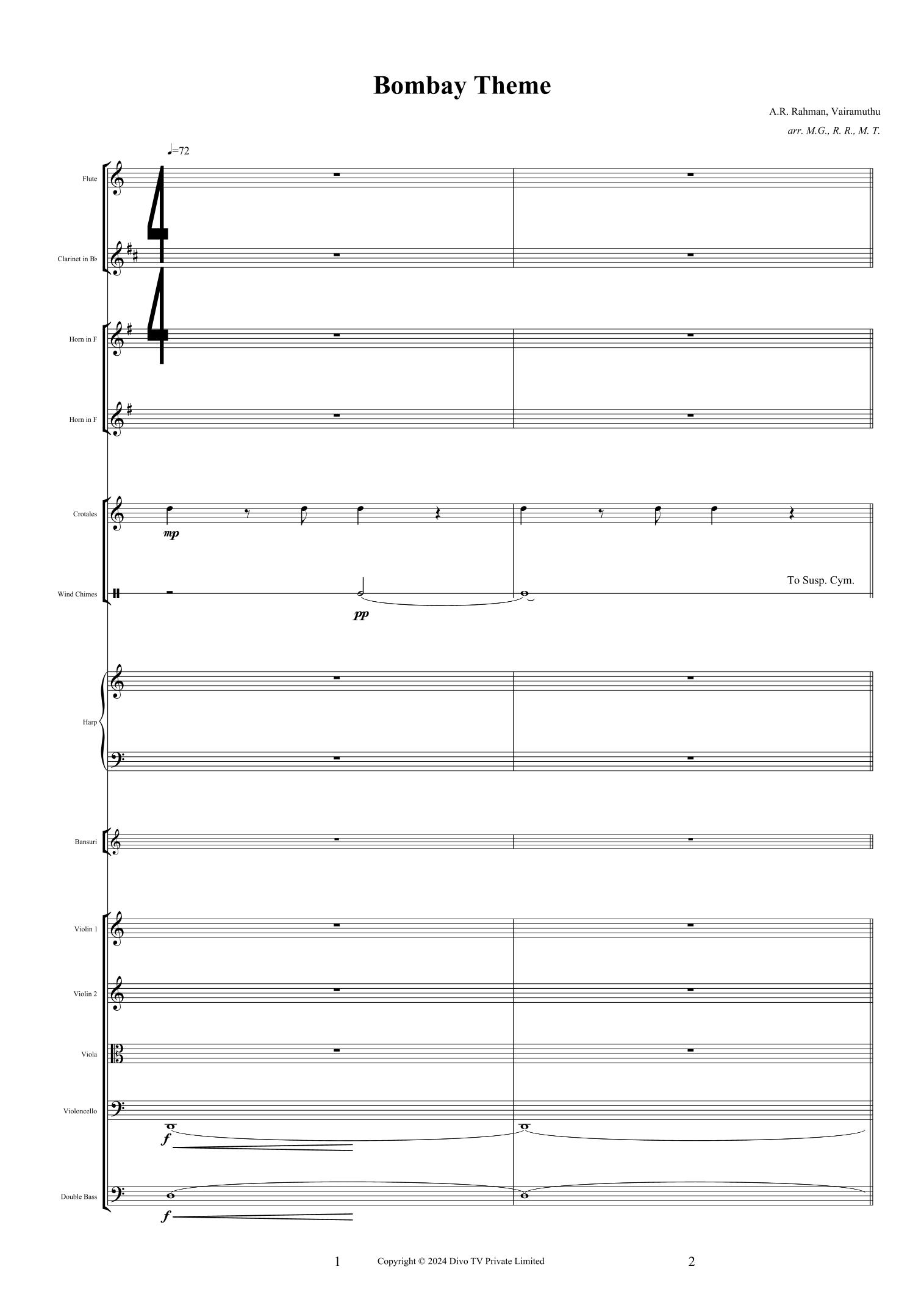 Bombay Theme (arr. M. G., R. R., M. T.) by A. R Rahman Full Orchestra