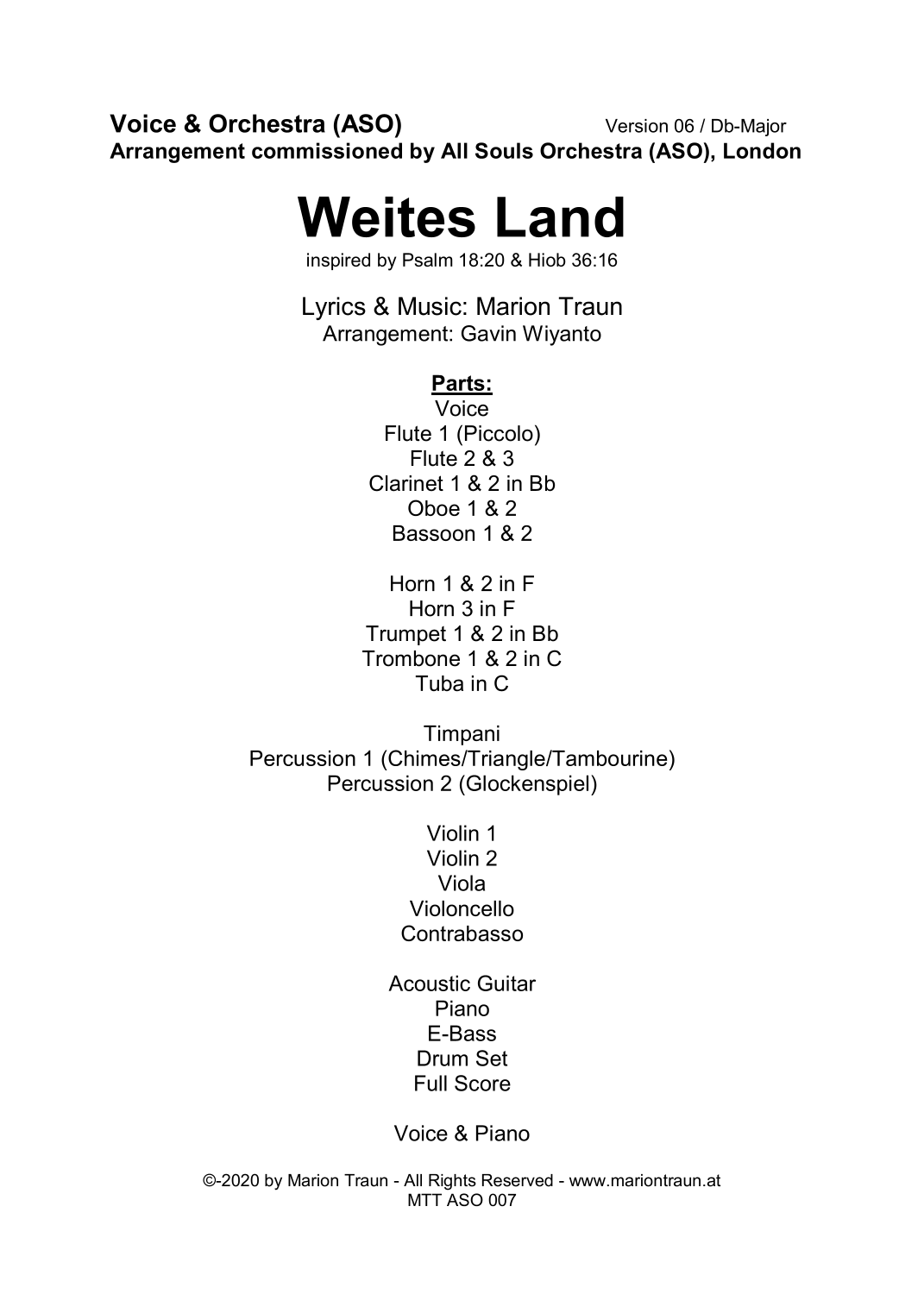 Weites Land - for Voice & Orchester (Parts only) by Marion Traun Full Orchestra