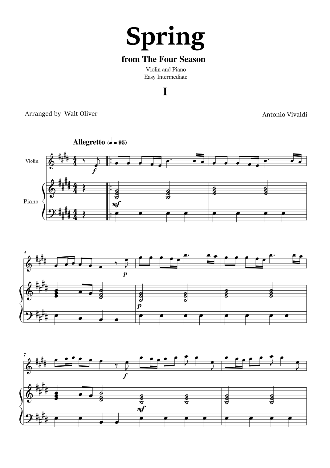 Vivaldi - The Four Seasons - Spring - 1st mov. - Violin and Piano ...