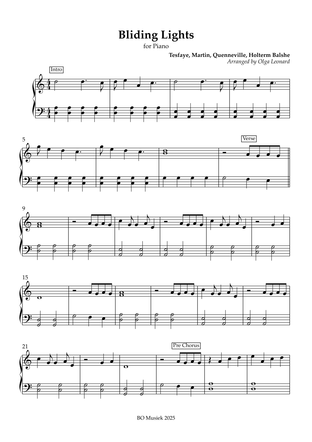 Blinding Lights (arr. Olga Leonard) by The Weeknd Sheet Music for Easy ...