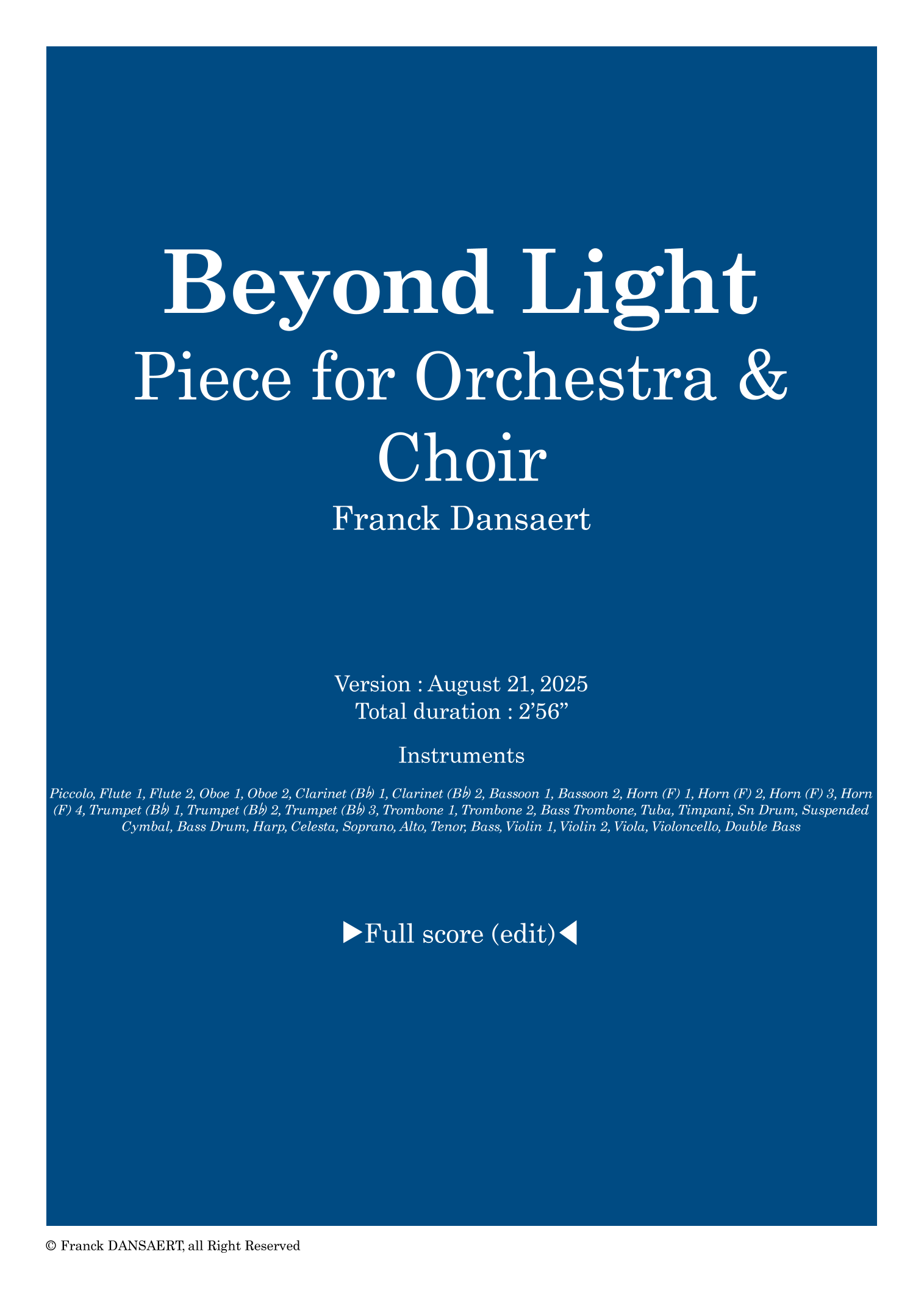 Beyond Light - 仅总谱 (Score Only) by Franck Dansaert 管弦乐团 (Full Orchestra) - 预览