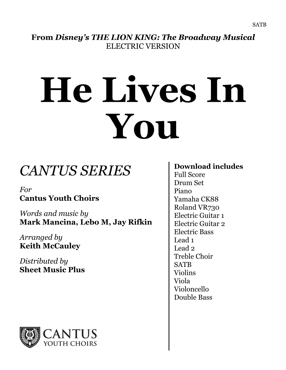 He Lives In You (Reprise) (arr. Keith McCauley) by Jay Rifkin Sheet ...