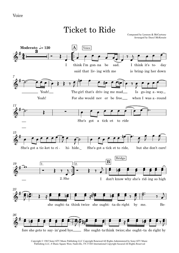 Ticket To Ride (arr. Daryl McKenzie) by The Beatles 管弦乐团全谱 - 预览