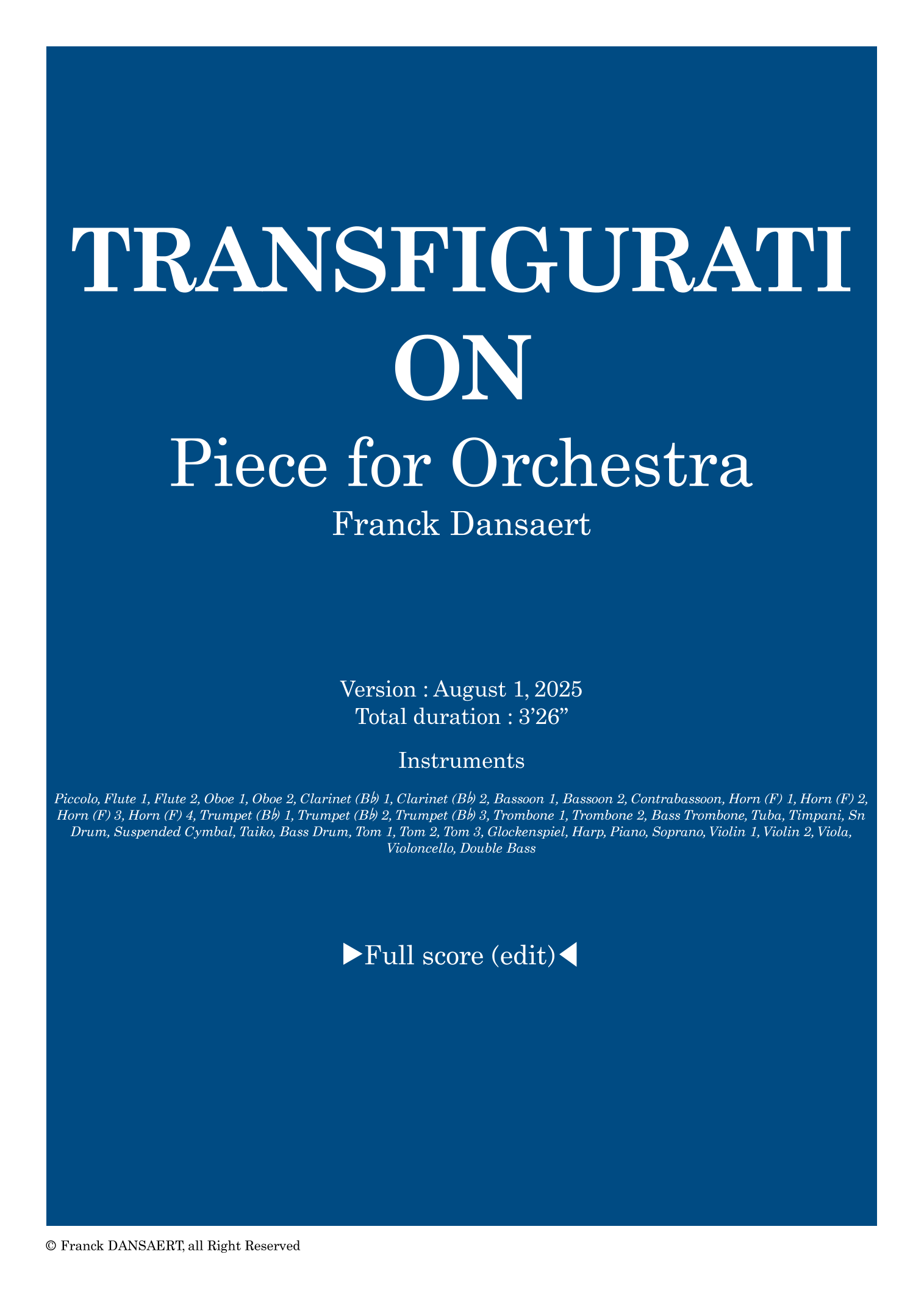 Transfiguration - Score Only by Franck Dansaert Full Orchestra
