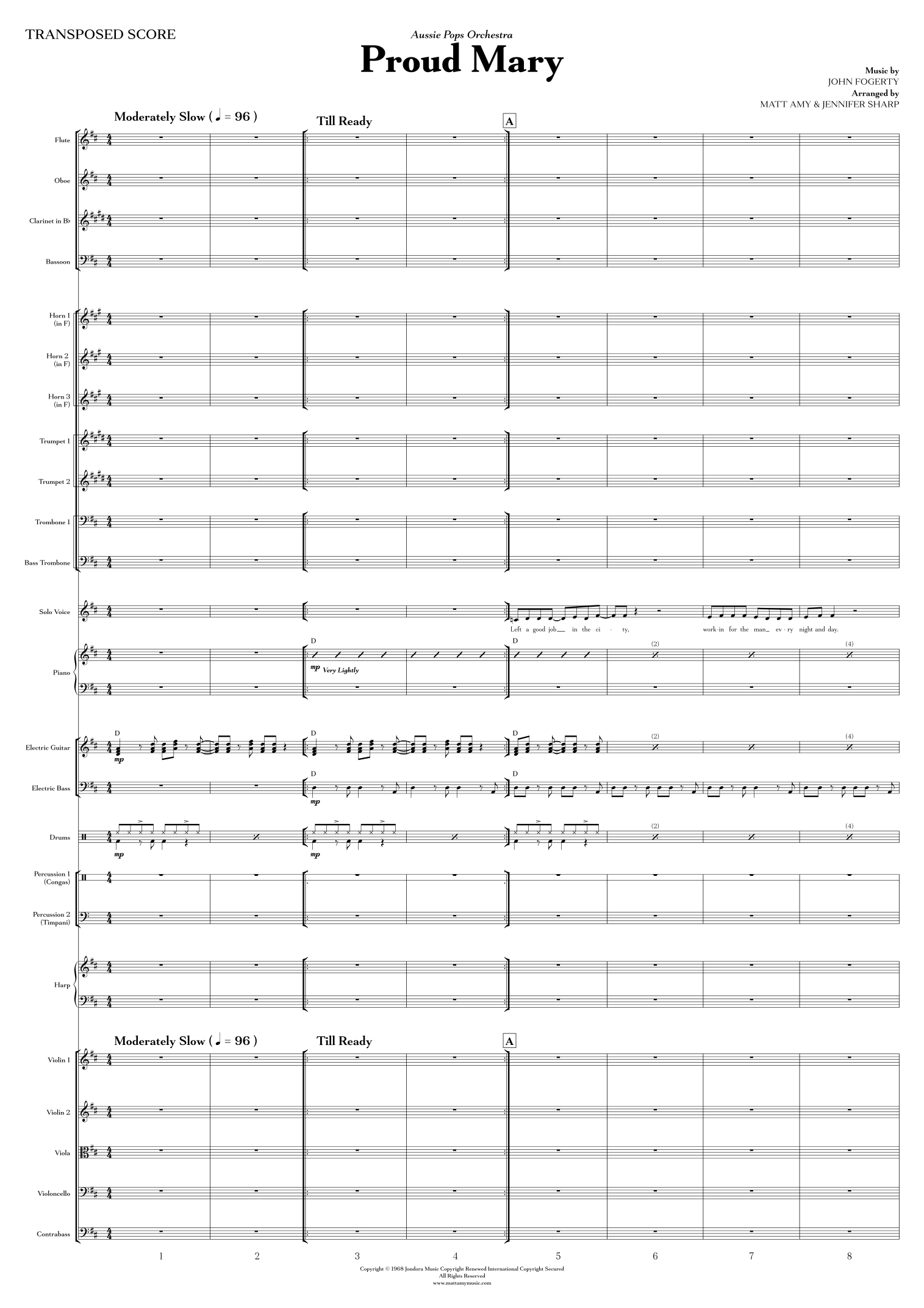 Proud Mary (arr. Matt Amy) by Creedence Clearwater Revival 管弦乐团全谱 - 预览