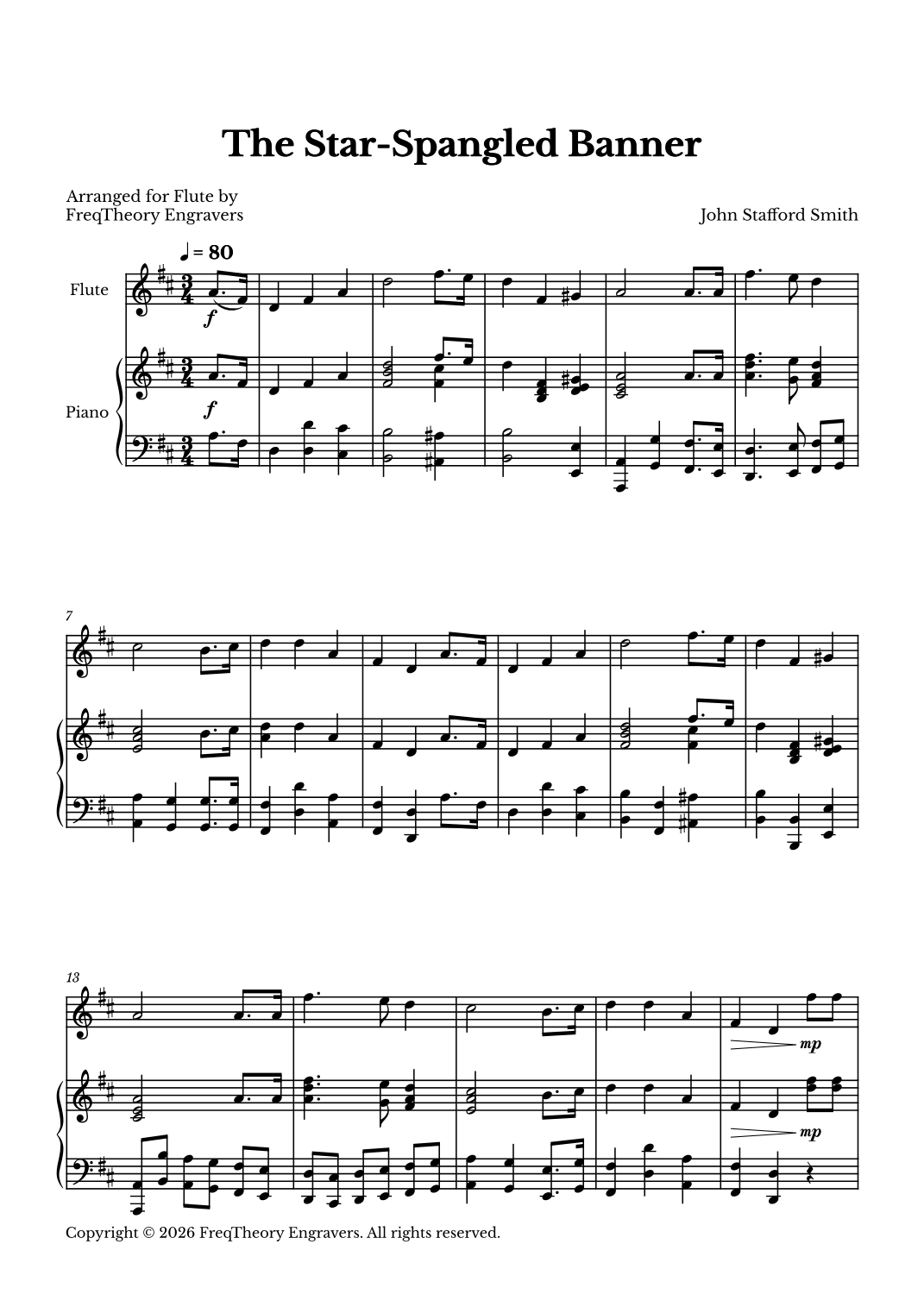 The Star-Spangled Banner - For Solo Flute (with Piano Accompaniment ...