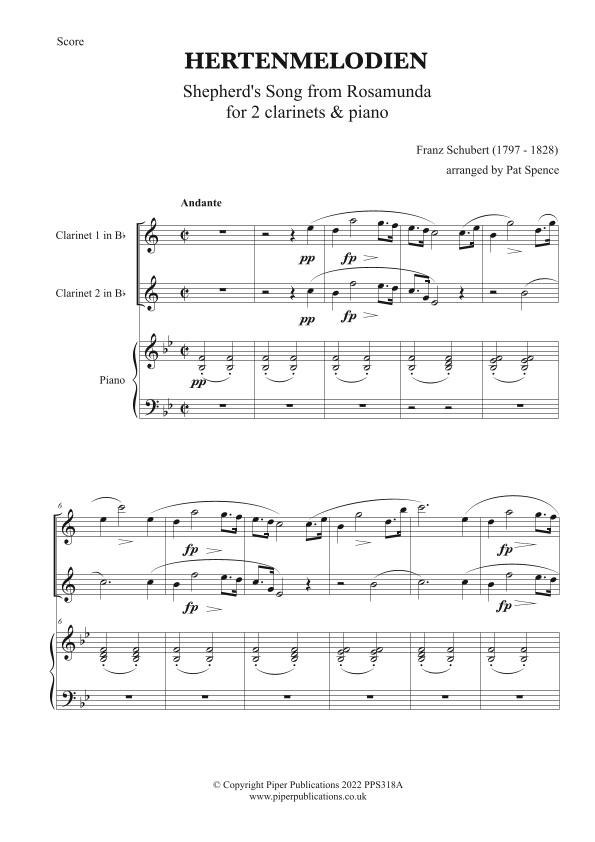 SHEPHERD'S SONG for 2 & piano Sheet Music Franz Schubert