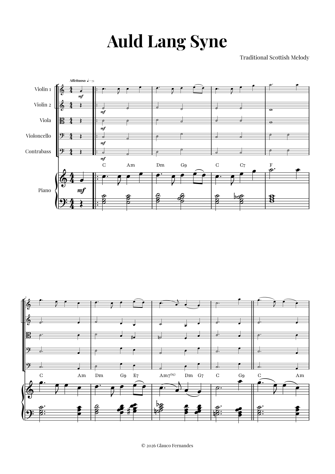 Auld Lang Syne by Traditional Sheet Music for String Ensemble (arr ...