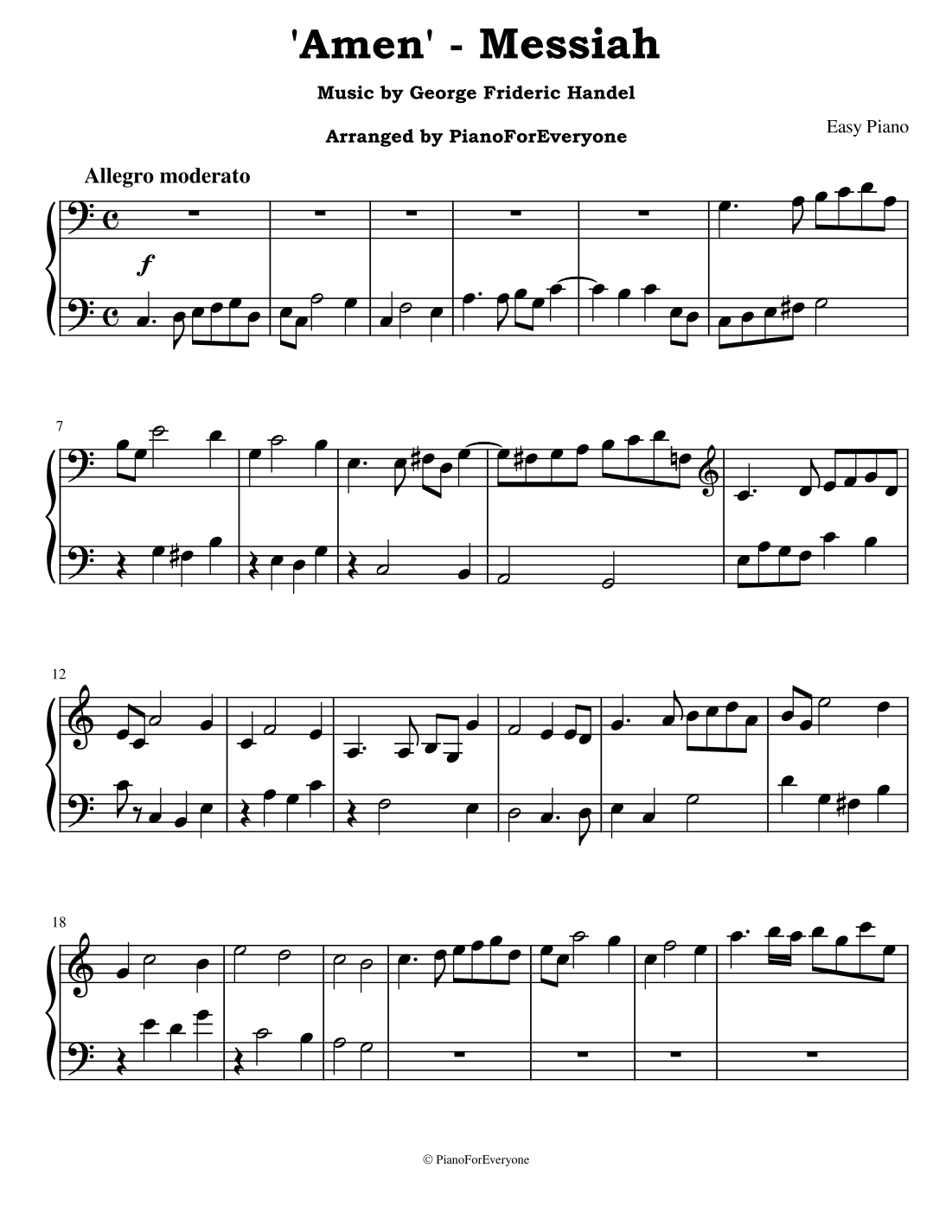 'Amen' from Messiah - Handel (Easy Piano) by George Frideric Handel ...
