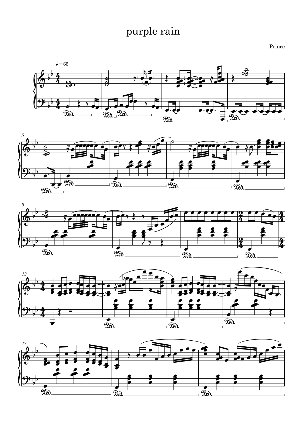 Purple Rain by Prince Sheet Music for Piano Solo (arr. Sylvain