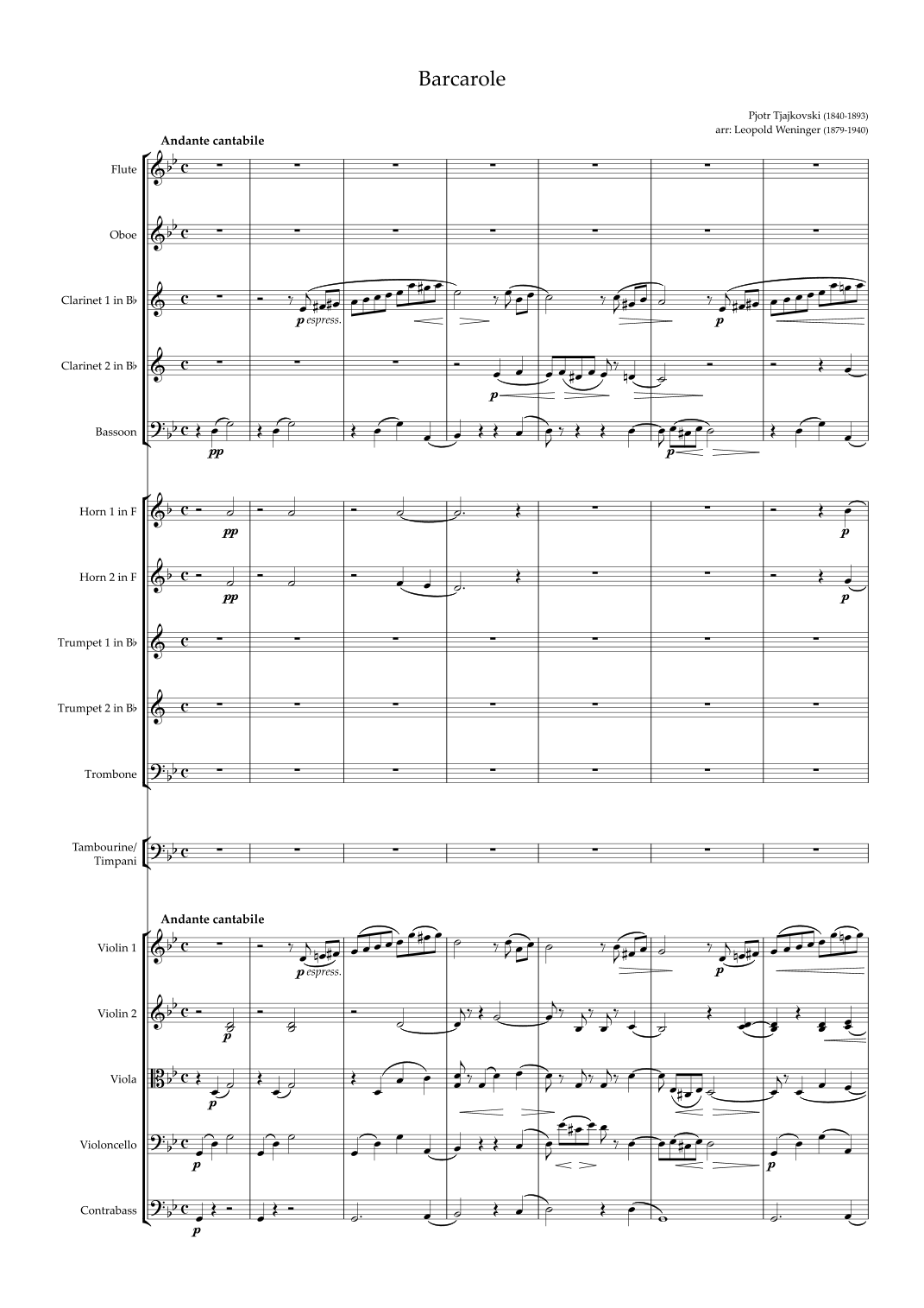 Barcarole (arr. Leopold Weninger) by Pjotr Tjajkovski Full Orchestra (船歌 - 管弦乐团) - 预览