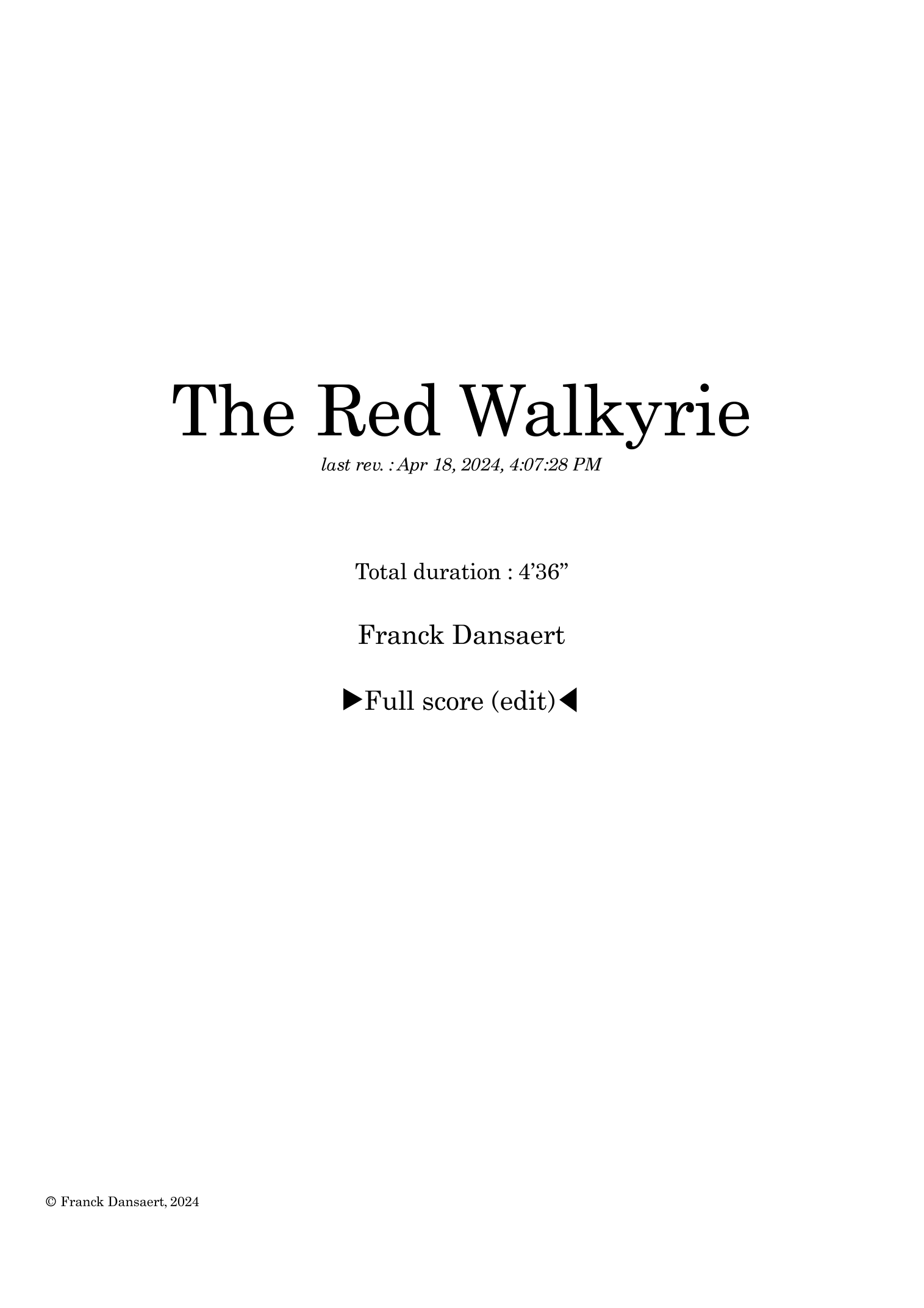 【弗兰克·丹萨特《红色女武神》管弦乐总谱】The Red Walkyrie - Score Only by Franck Dansaert Full Orchestra PDF乐谱下载