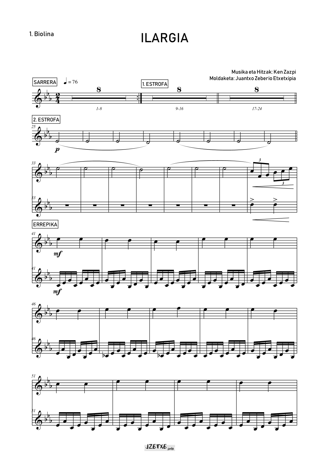 ILARGIA (分谱) - Juantxo Zeberio Etxetxipia 管弦乐团 - 预览