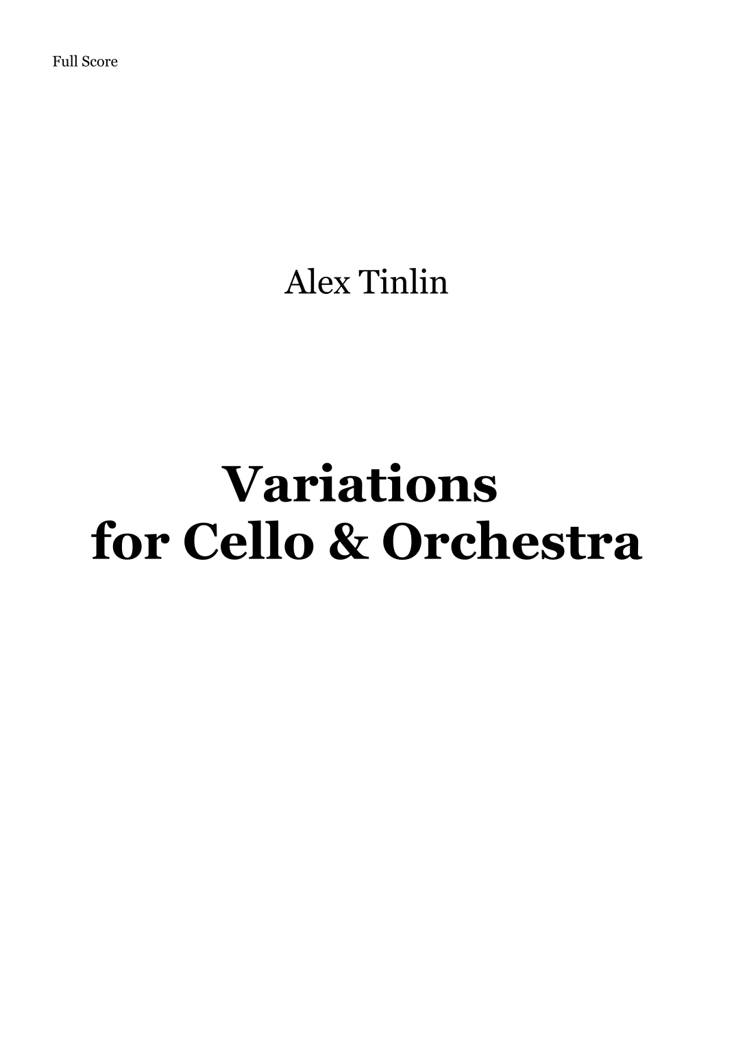 Variations for Cello & Orchestra by Alex Tinlin Full Orchestra