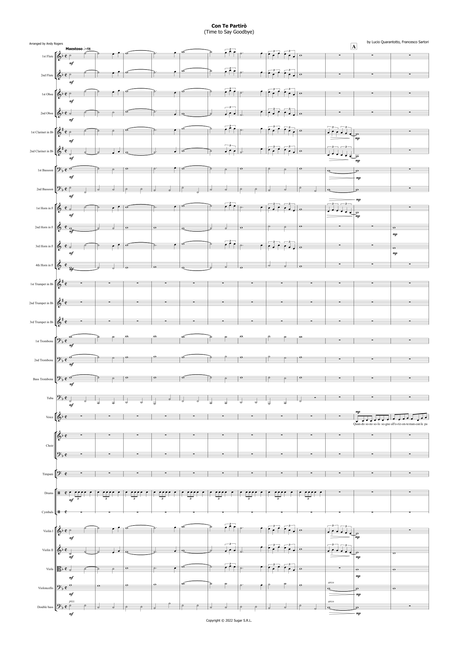 Con Te Partiro (Time To Say Goodbye) (arr. Andy Rogers) by Andrea Bocelli Full Orchestra