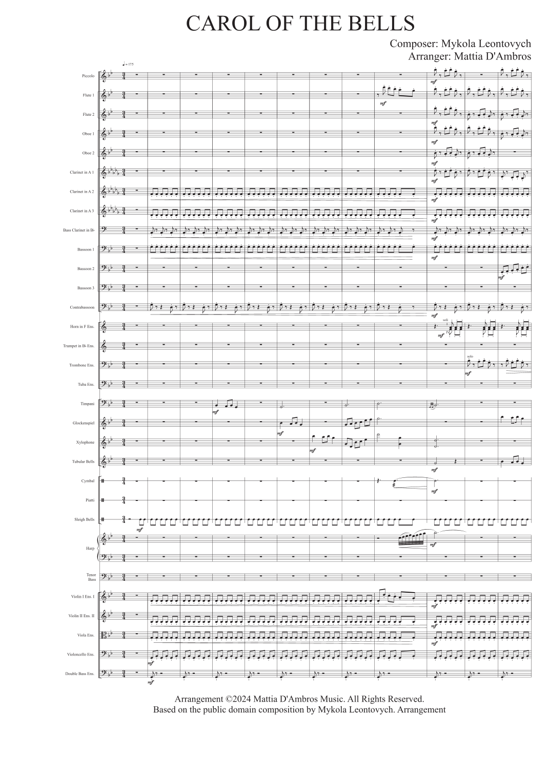 Carol of the Bells (Orchestral Arrangement) - Score Only (arr. D'Ambros Mattia) by D'Ambros Mattia Full Orchestra