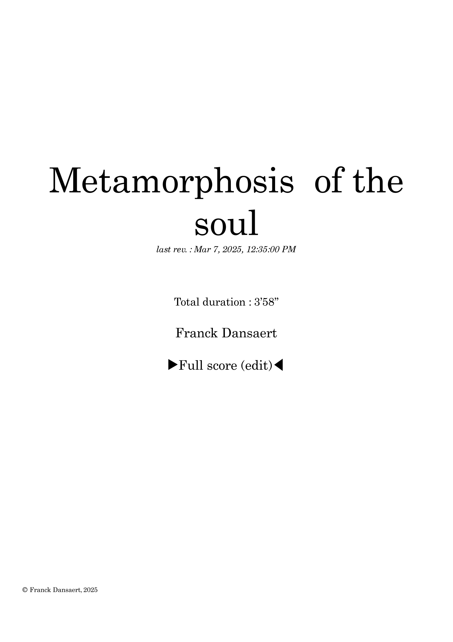 Metamorphosis of the Soul - Score Only by Franck Dansaert Full Orchestra(灵魂的蜕变 - 仅总谱 - Franck Dansaert 管弦乐团)- 预览