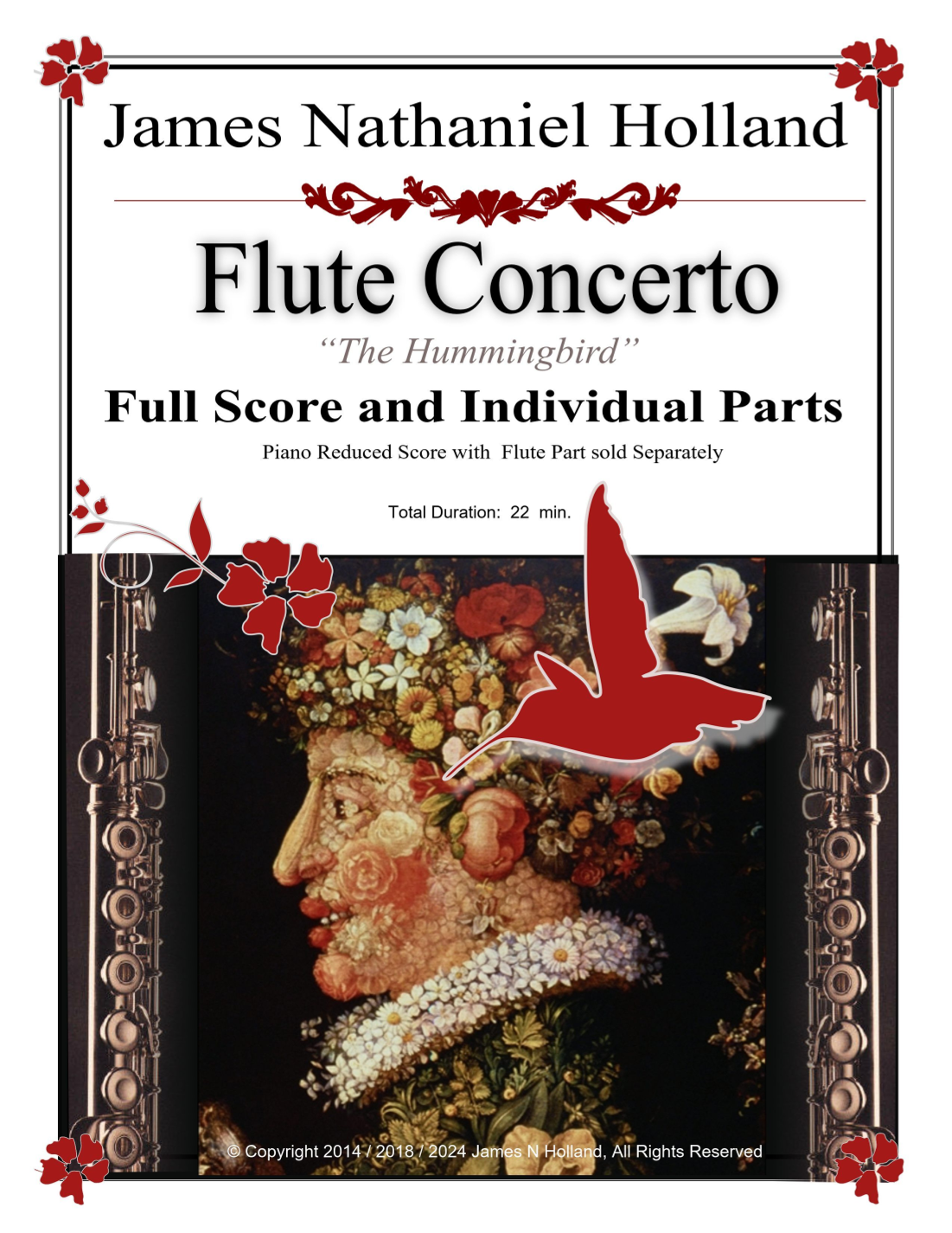 詹姆斯·纳撒尼尔·霍兰德《蜂鸟》长笛协奏曲管弦乐总谱与分谱 (Flute Concerto The Hummingbird Full Orchestral Score and Individual Parts by James Nathaniel Holland Full Orchestra) - 预览