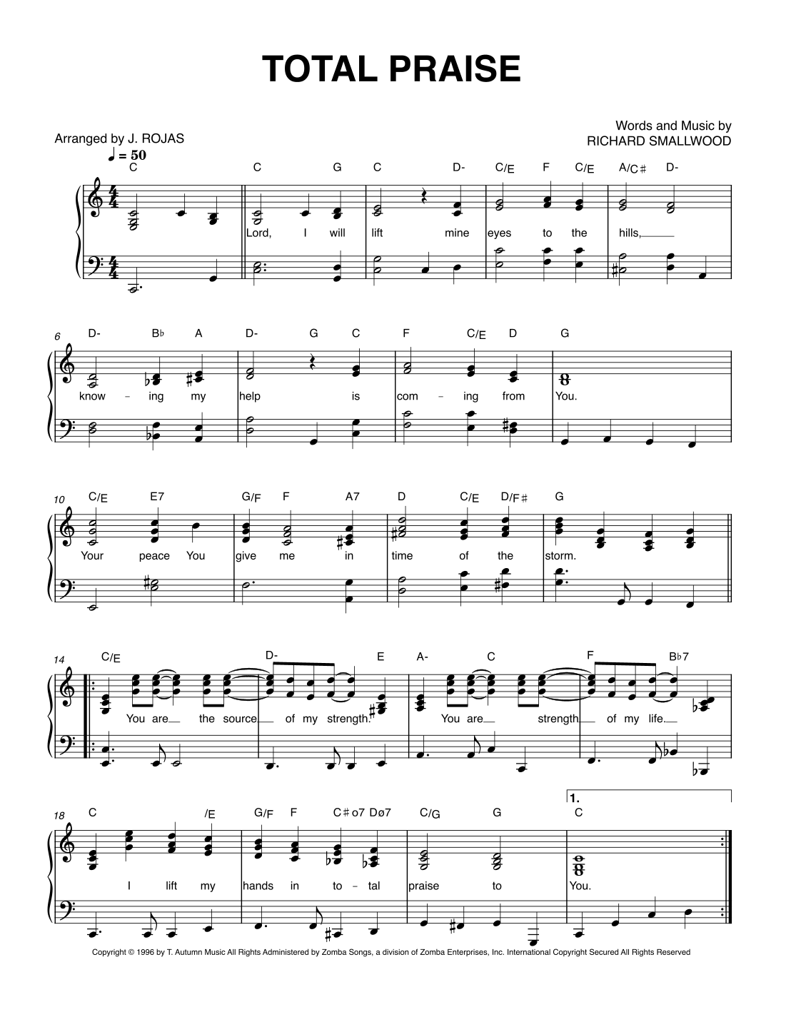 Total Praise by Richard Smallwood Sheet Music for Easy Piano (arr