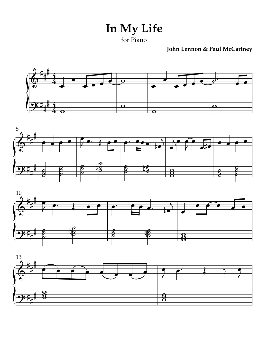 In My Life by The Beatles Sheet Music for Piano Solo (arr. Laura