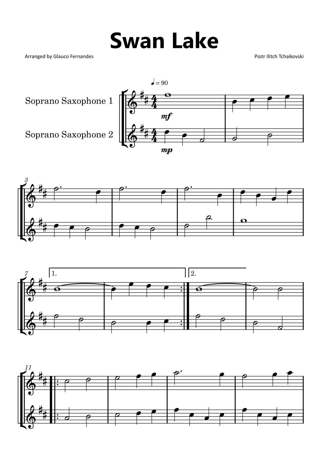 Swan Lake Soprano Saxophone Duet (arr. Glauco Fernandes) Sheet Music