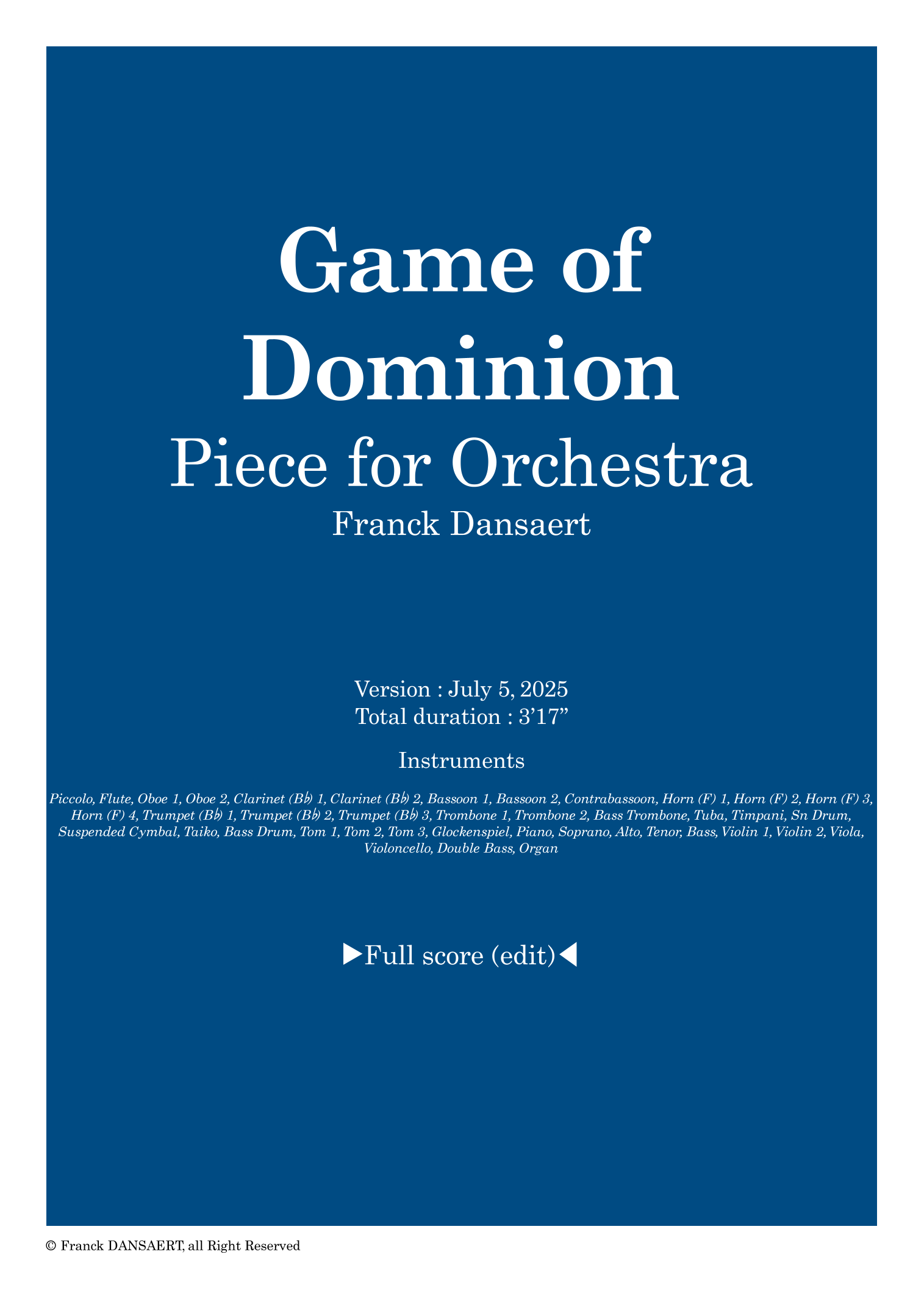 Game of Dominion - Score Only by Franck Dansaert Full Orchestra