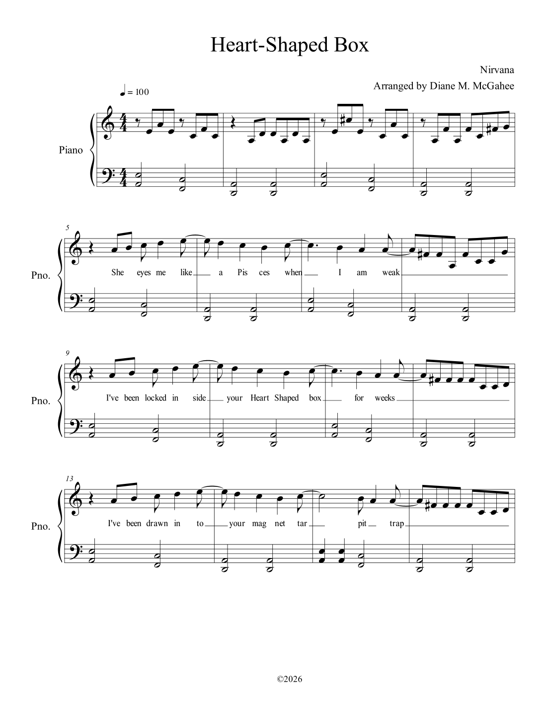 Heart Shaped Box (arr. Arranged by Diane M. McGahee) by Nirvana Sheet ...