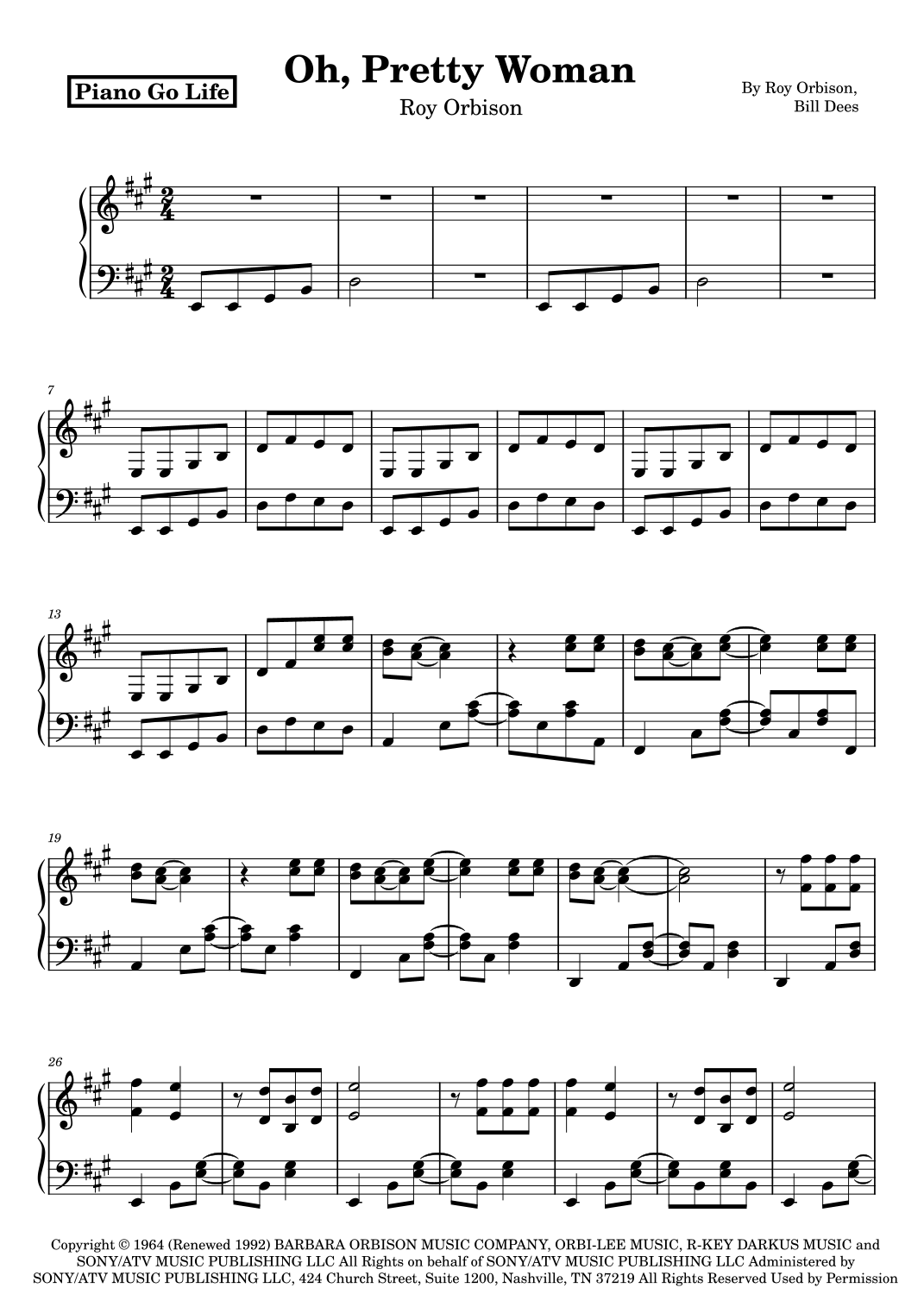 Pretty Woman Notes Oh, Pretty Woman (arr. Piano Go Life) by Roy Orbison Sheet Music for ...