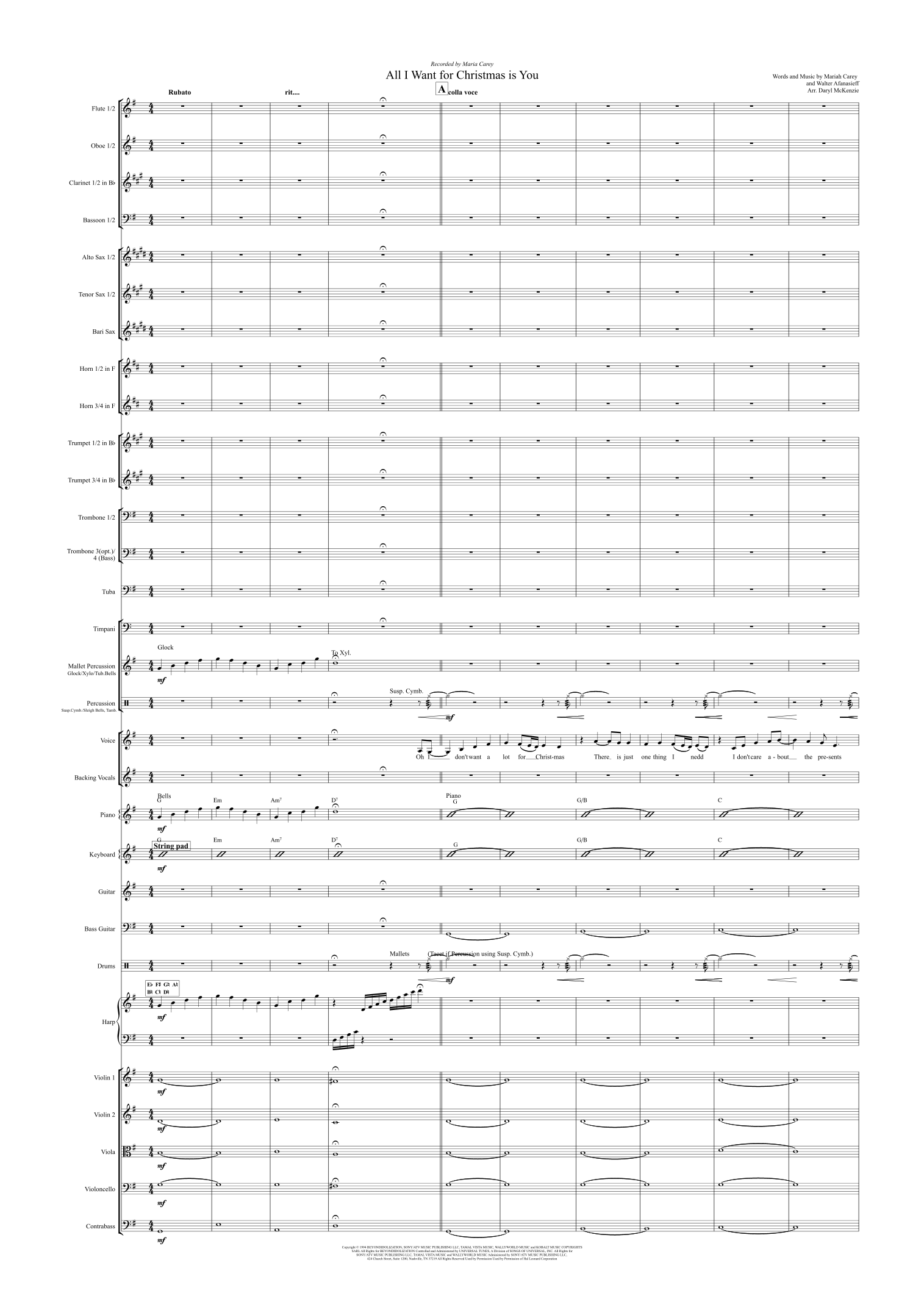 All I Want For Christmas Is You (arr. Daryl McKenzie) by Mariah Carey Full Orchestra