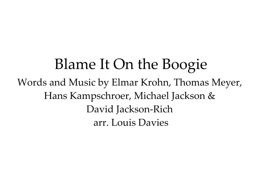 Blame It On The Boogie (arr. Louis Davies) by Jacksons Sheet Music for