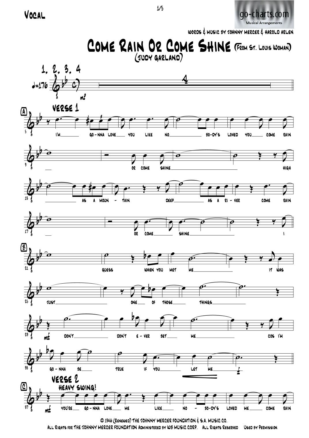 Come Rain Or Come Shine (arr. Andy Davidson go-charts.com) by Harold Arlen Full Orchestra