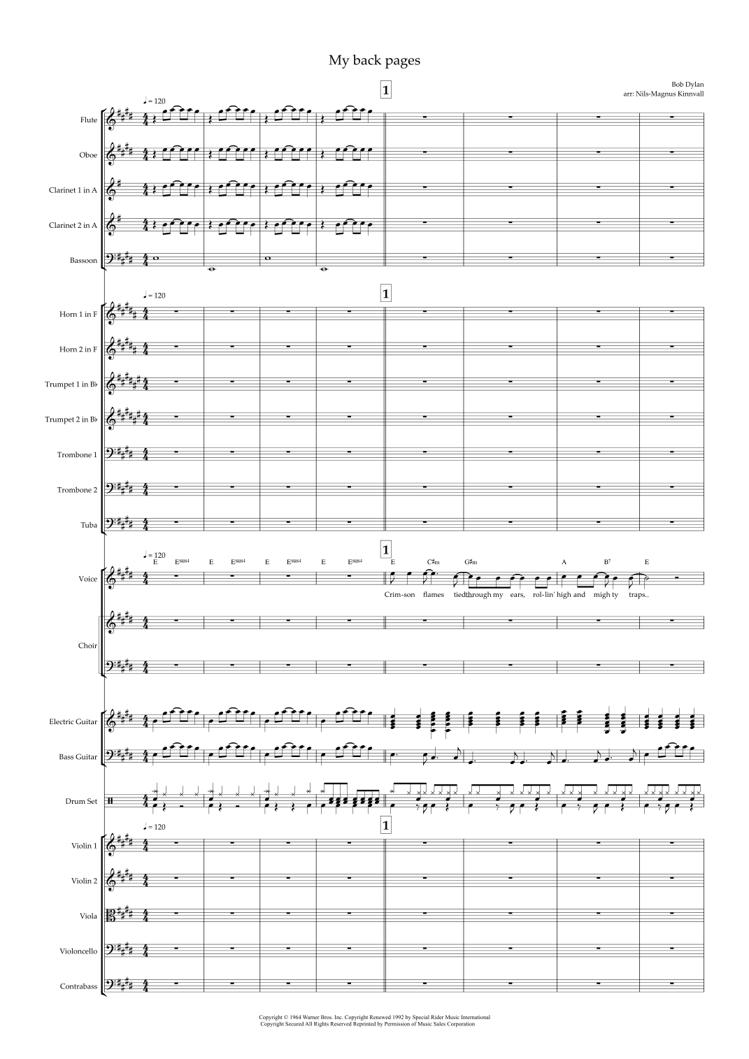 My Back Pages (arr. Nils-Magnus Kinnvall) by Bob Dylan 管弦乐团 - 预览