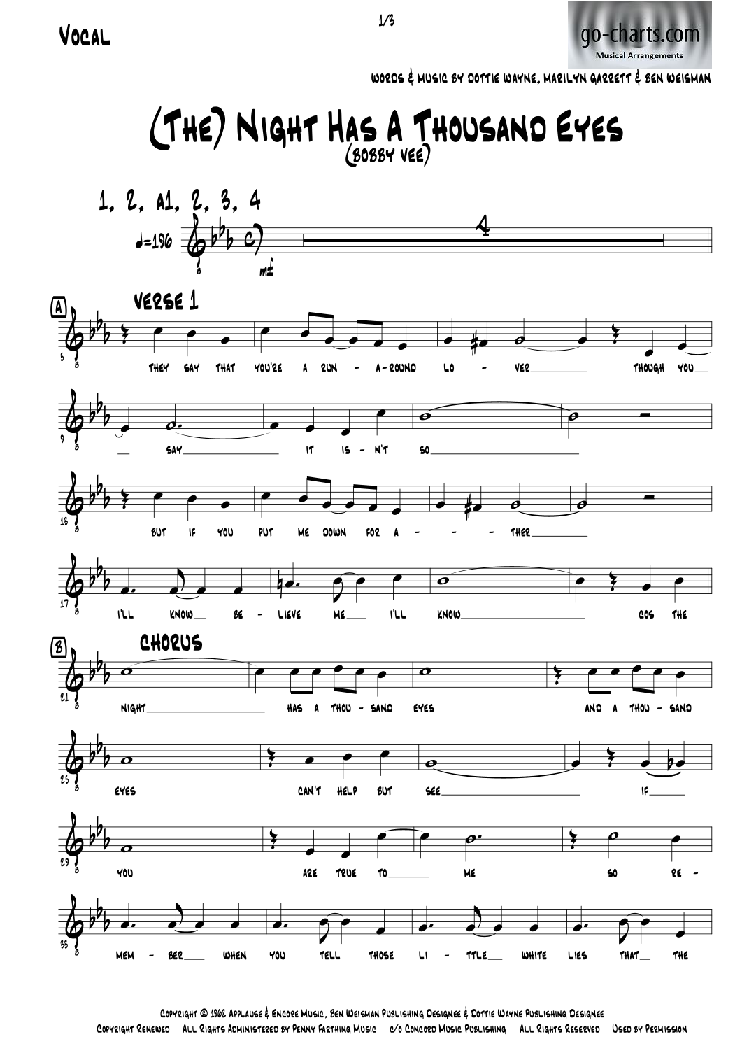 The Night Has A Thousand Eyes (arr. Andy Davidson go-charts.com) by Bobby Vee 管弦乐团 - 预览
