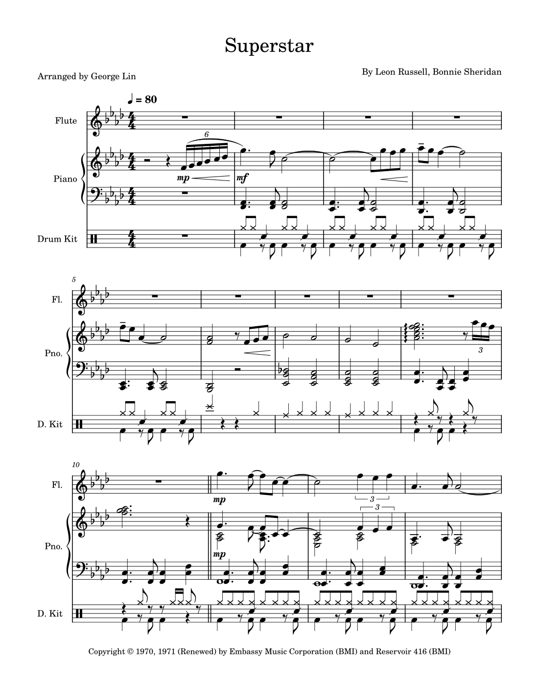 George Lin Singer Superstar (arr. George Lin by The Carpenters Sheet Music for Flute and ...