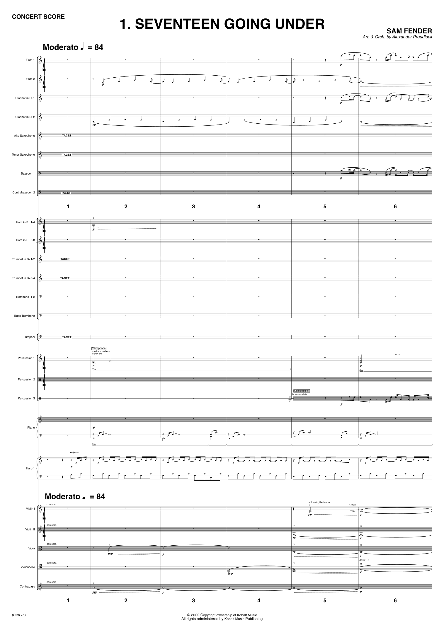 Seventeen Going Under - Score Only (arr. Alexander Proudlock) by Sam Fender Full Orchestra