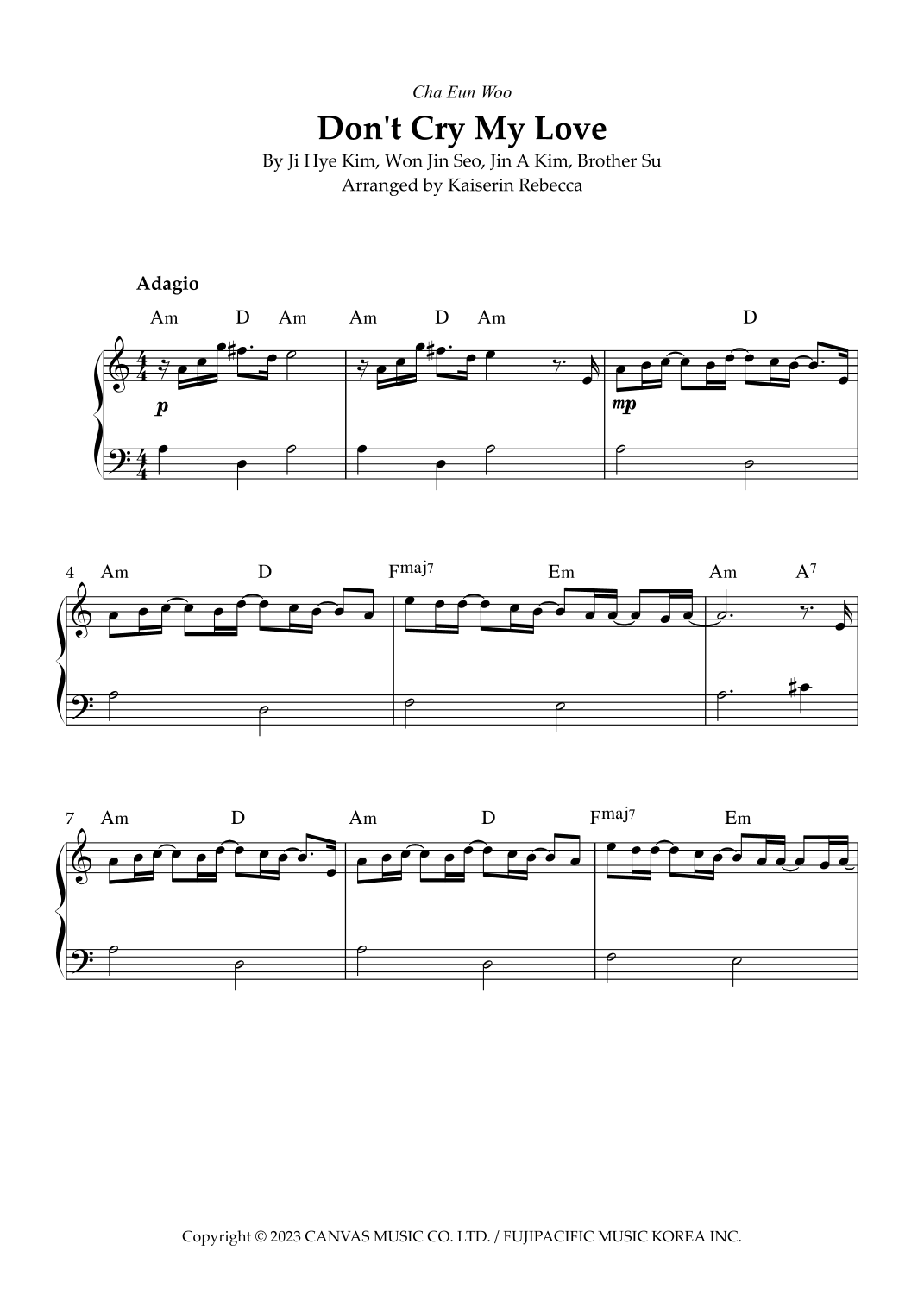 Don't Cry My Love (Sang Su Ri Na Mu A Rai Ost) (arr. Kaiserin Rebecca ...