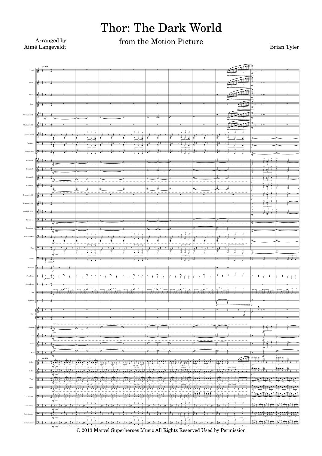 Thor: The Dark World (arr. Aimé Langeveldt) by Brian Tyler Full Orchestra