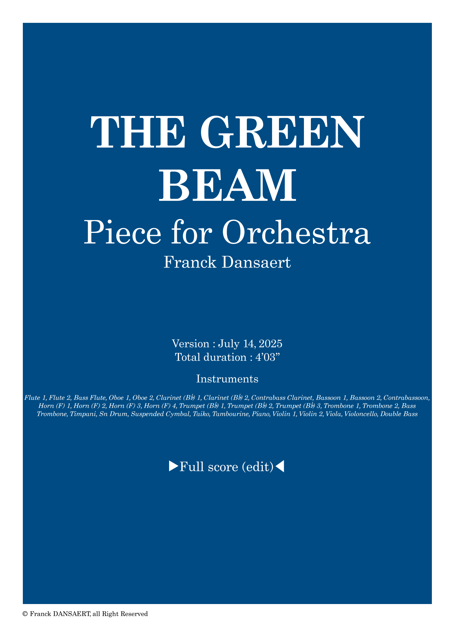 The Green Beam - 仅总谱 (Franck Dansaert 管弦乐团) - 预览