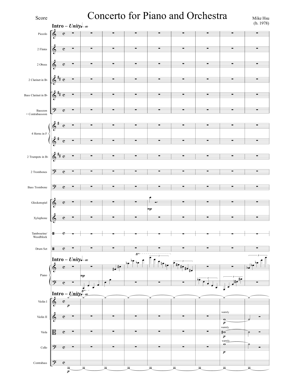 Concerto for Piano and Orchestra - score only - Score Only by Mike Hsu Full Orchestra
