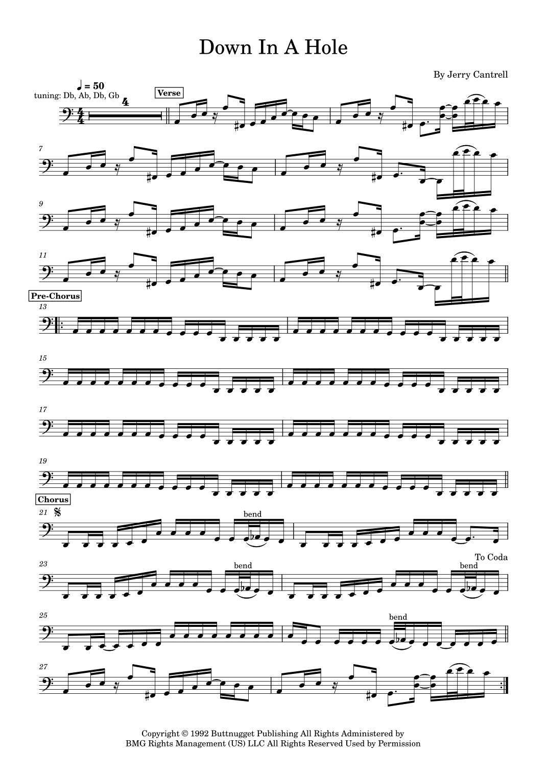 Down In A Hole (arr. Jussi Kontinen) by Alice In Chains Sheet Music for ...