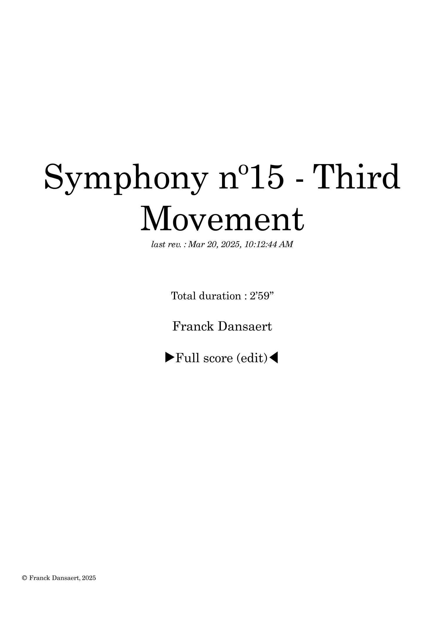 Symphony nº15 (third movement) - Score Only by Franck Dansaert Full Orchestra