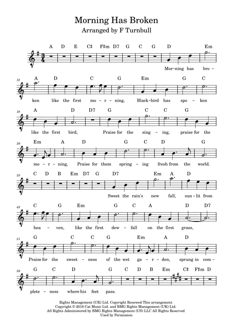 Morning has broken lyrics and chords