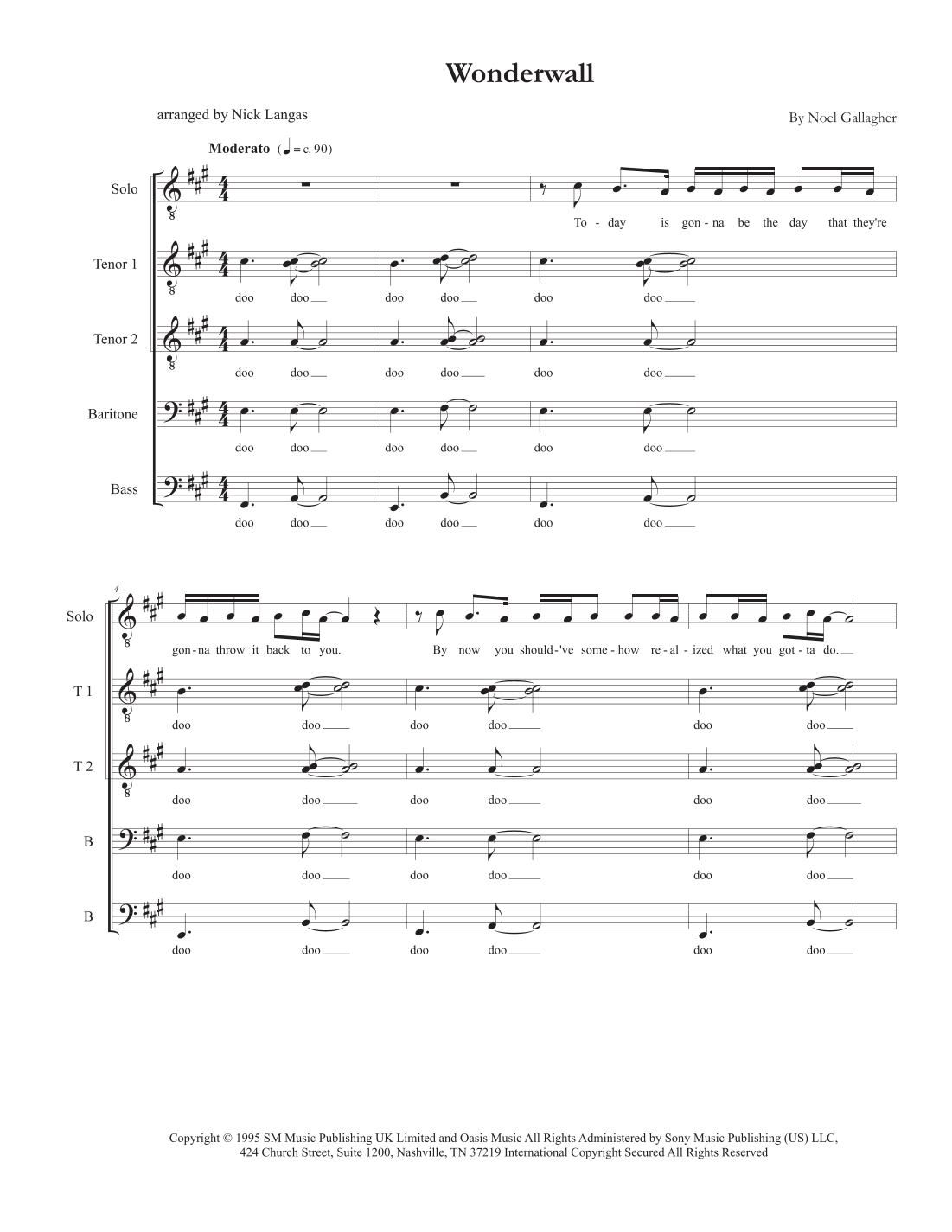 Wonderwall (arr. Nick Langas) by Oasis Sheet Music for Choir at Sheet ...