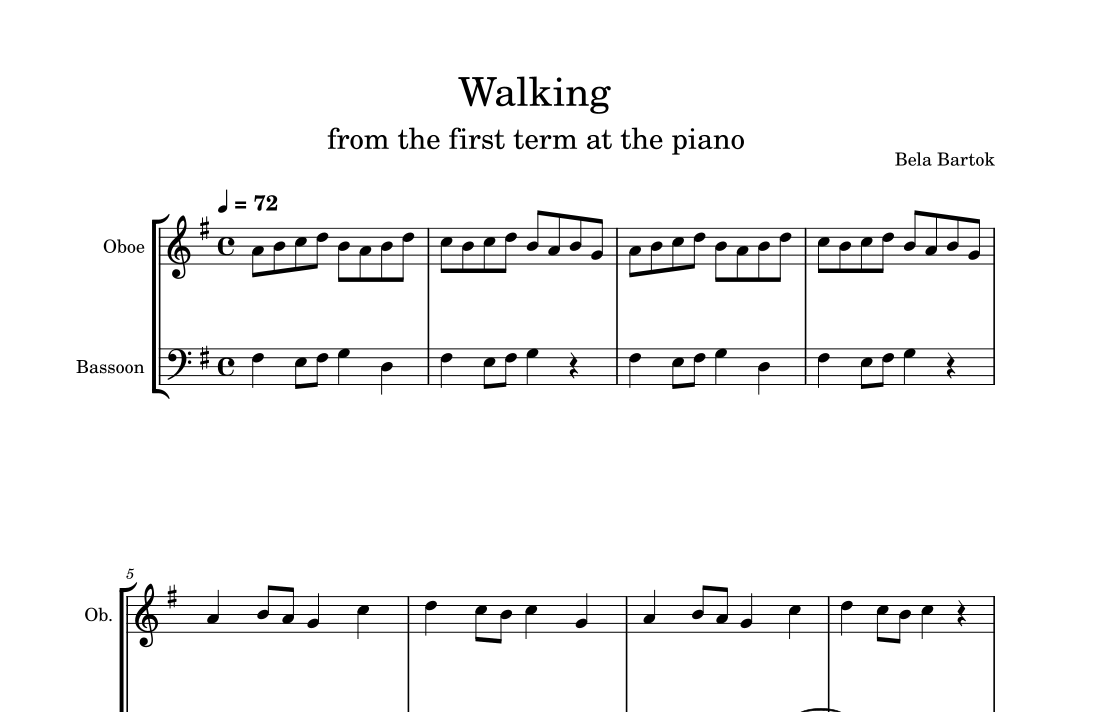 Walking for oboe and bassoon duet (arr. Kin Leung) Sheet Music Bela