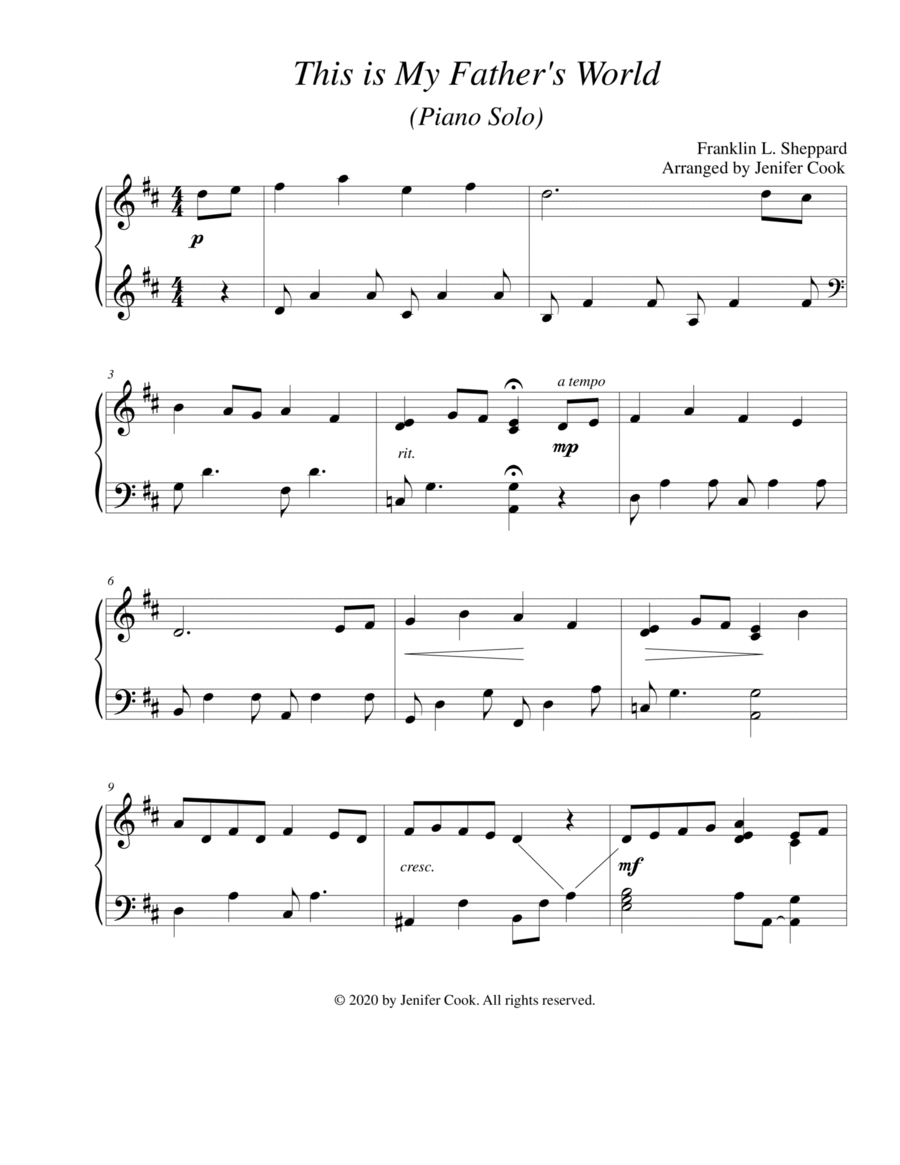 This is My Father's World (arr. Arranged by Jenifer Cook) by Franklin ...