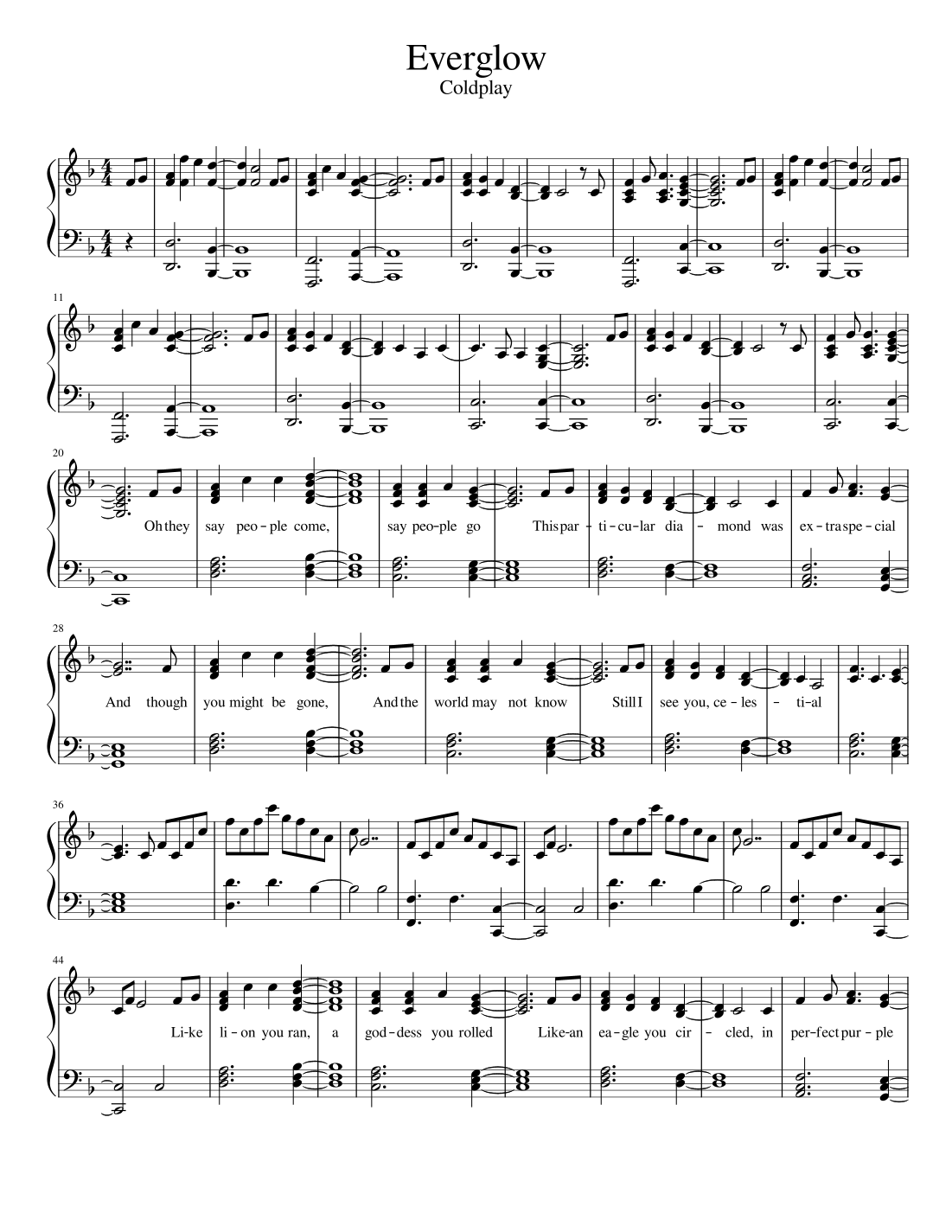 Everglow Coldplay Sheet Music Coldplay Piano, Vocal & Guitar Chords
